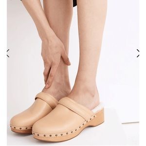 NWT Madewell Cecile Clog in Shearling Wooden Studded Faux Fur Desert Dune 9.5